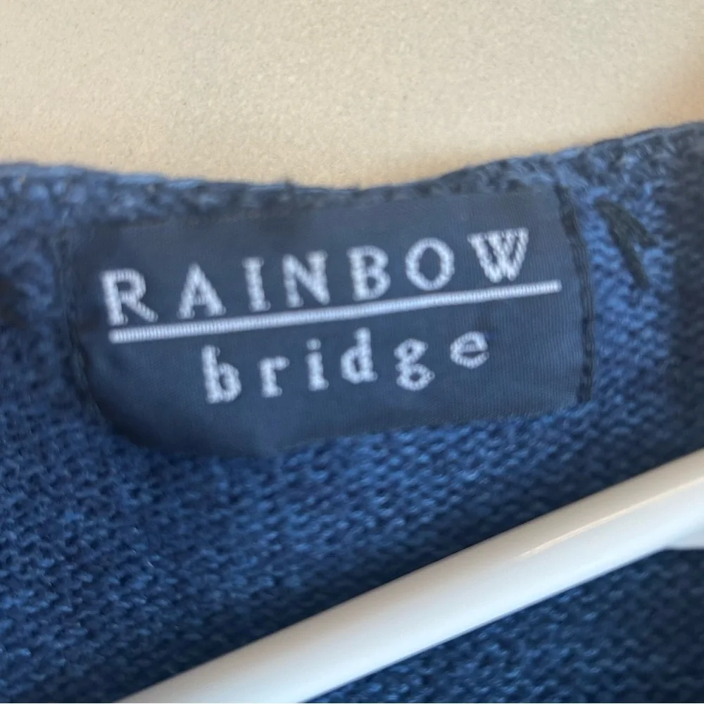 Cottagecore Rainbow Bridge Blue Vintage Knit Blue Sweater Vest with cats M-L - Picture 5 of 14